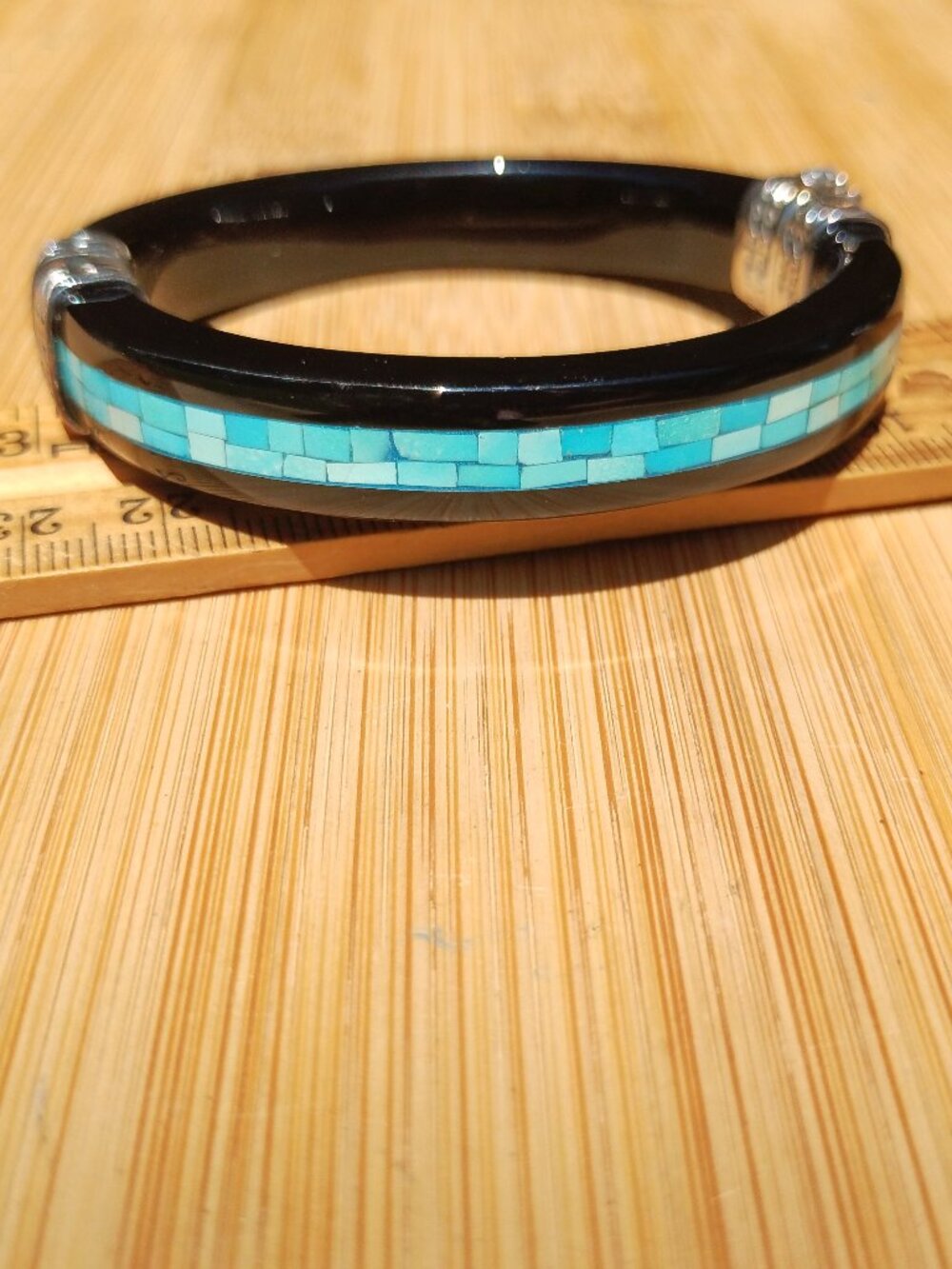 JAY KING DTR Black Agate and sleeping beauty turquoise Inlay Bangle Bracelet 925
